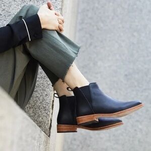 NISOLO Chelsea Booties | Black Leather Low Stack Heel Boots Shoes | Slip on 6.5